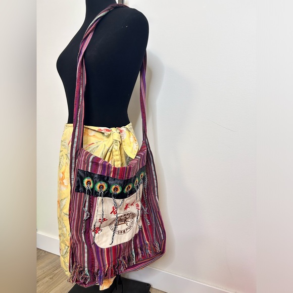 ◾️Handmade Bohemian Light Weight Tote Hobo Bag With Frill Accents & Calligraphy - Picture 1 of 7